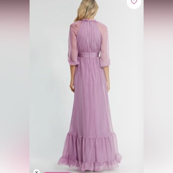 Mac Duggal Purple Smocked Chiffon Illusion Tiered Gown Size 16 - Picture 2 of 13